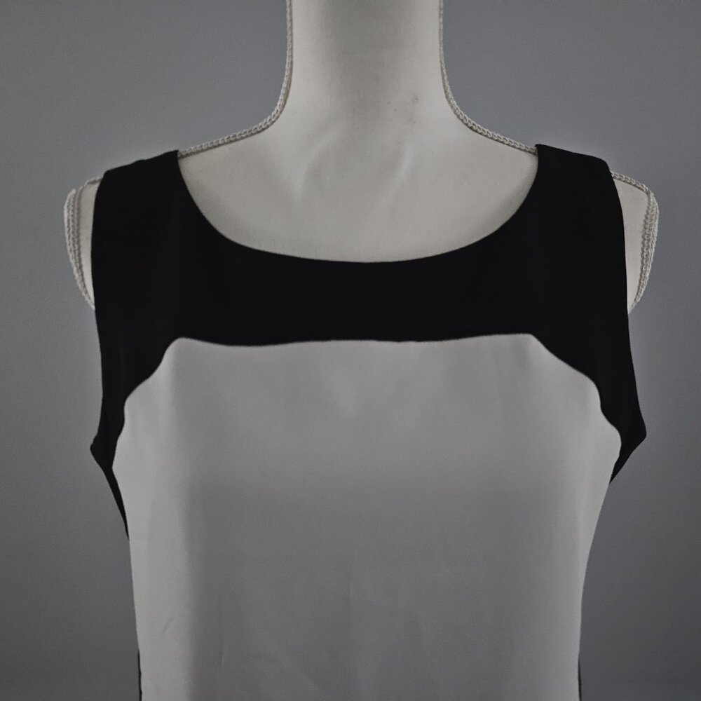 ANN TAYLOR black/cream BLOUSE top SLEEVELESS dressy LINED zipper - Picture 2 of 10